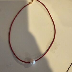 Casual and Elegant Red Necklace with Pearl Accent Anthropologie. Great layering